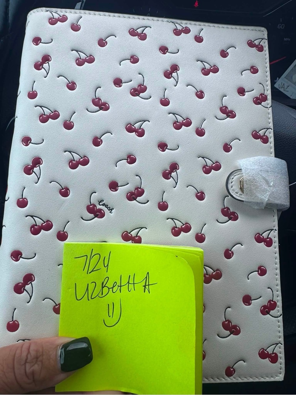 Coach White Cherry Print Planner